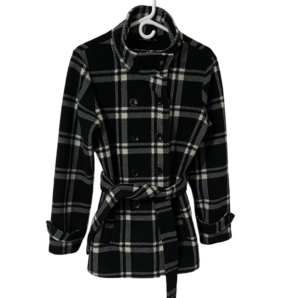 Ike Behar Black and White Plaid Coat Size Medium